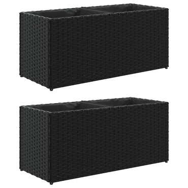 vidaXL Pflanzkübel mit 2 Töpfen 2 Stk. Schwarz 72x30x32 cm Poly Rattan