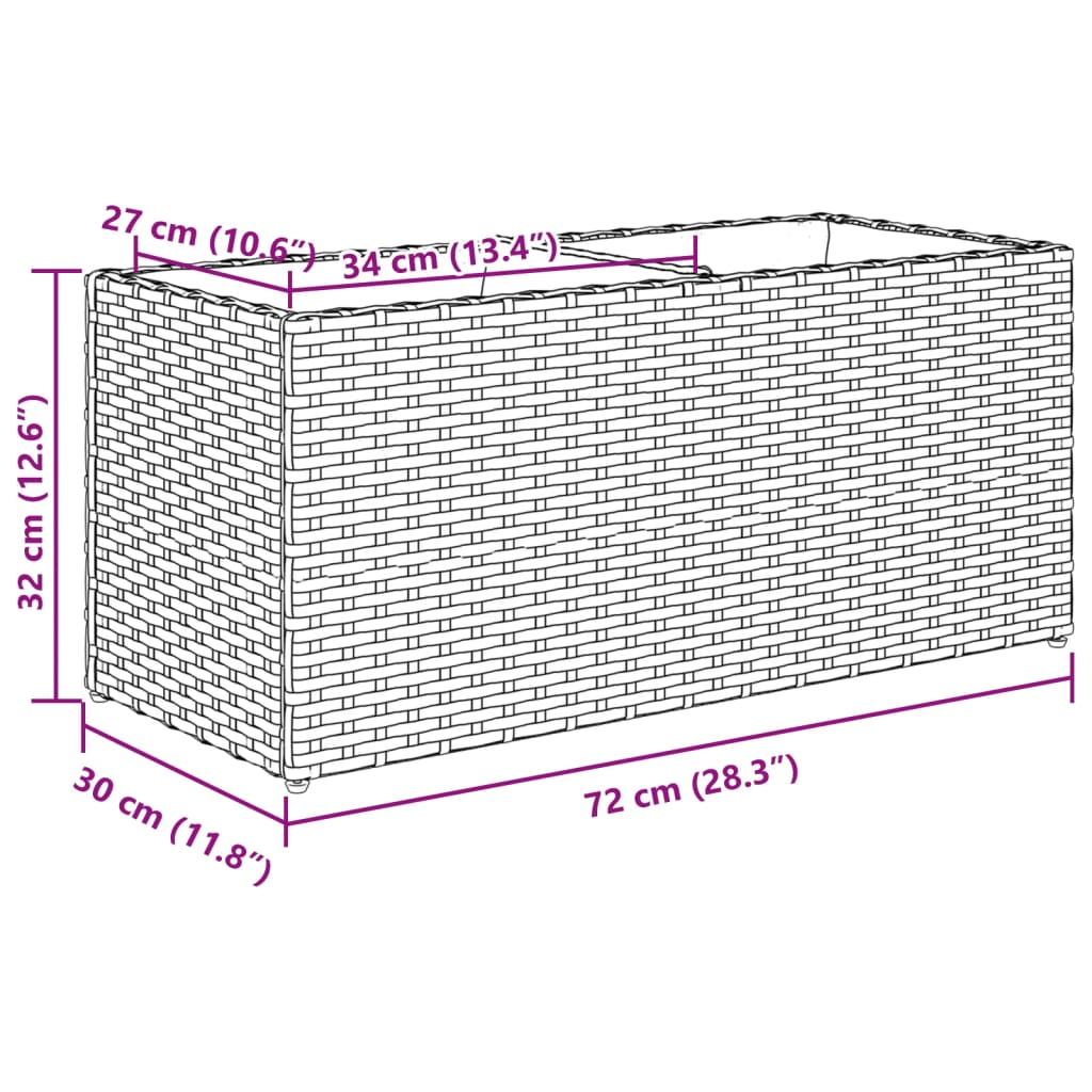 vidaXL Jardinière avec 2 pots 2 pcs Gris 72x30x32 cm Résine tressée