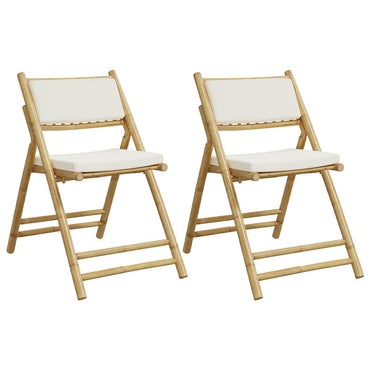 vidaXL Chaises de bistrot 2 pcs. Pliables avec coussins blanc crème Bambou