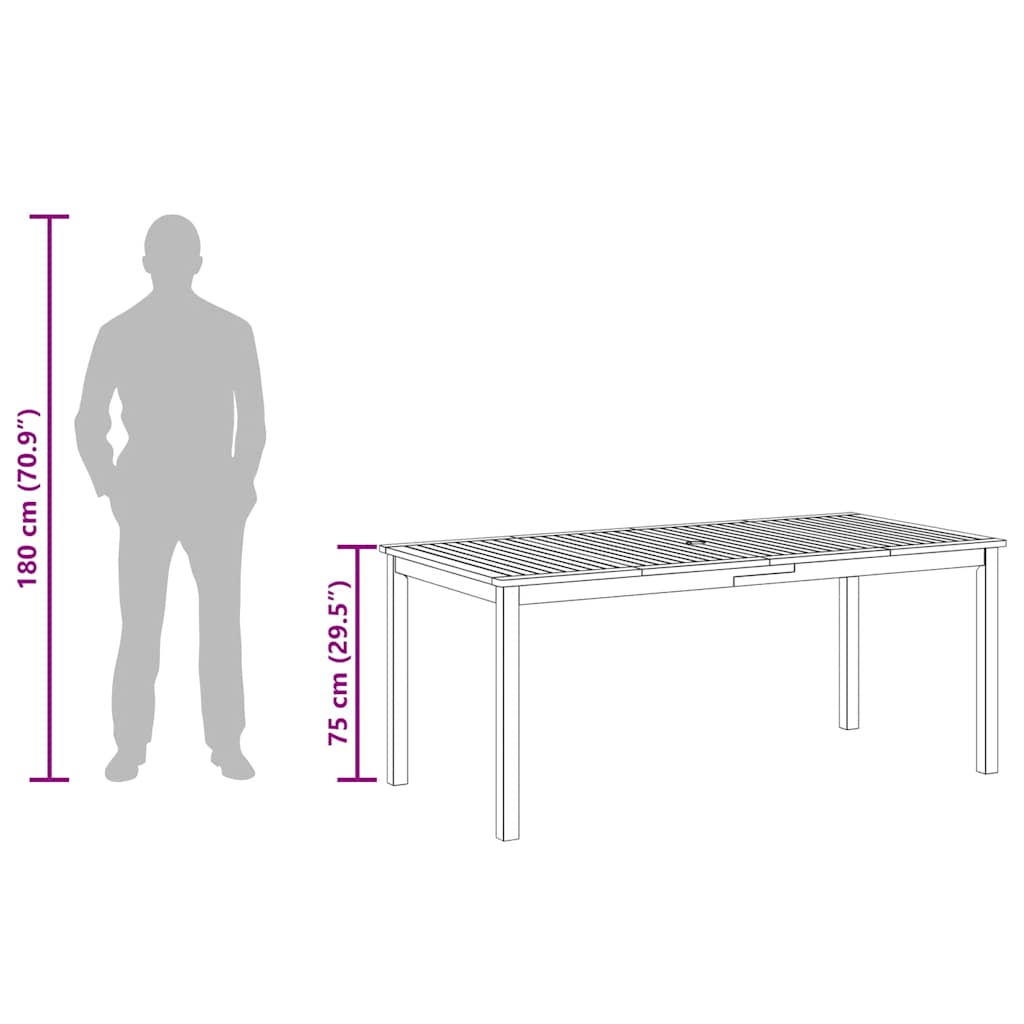 vidaXL Table de salle à manger de jardin 180x90x75 cm bois d'acacia massif