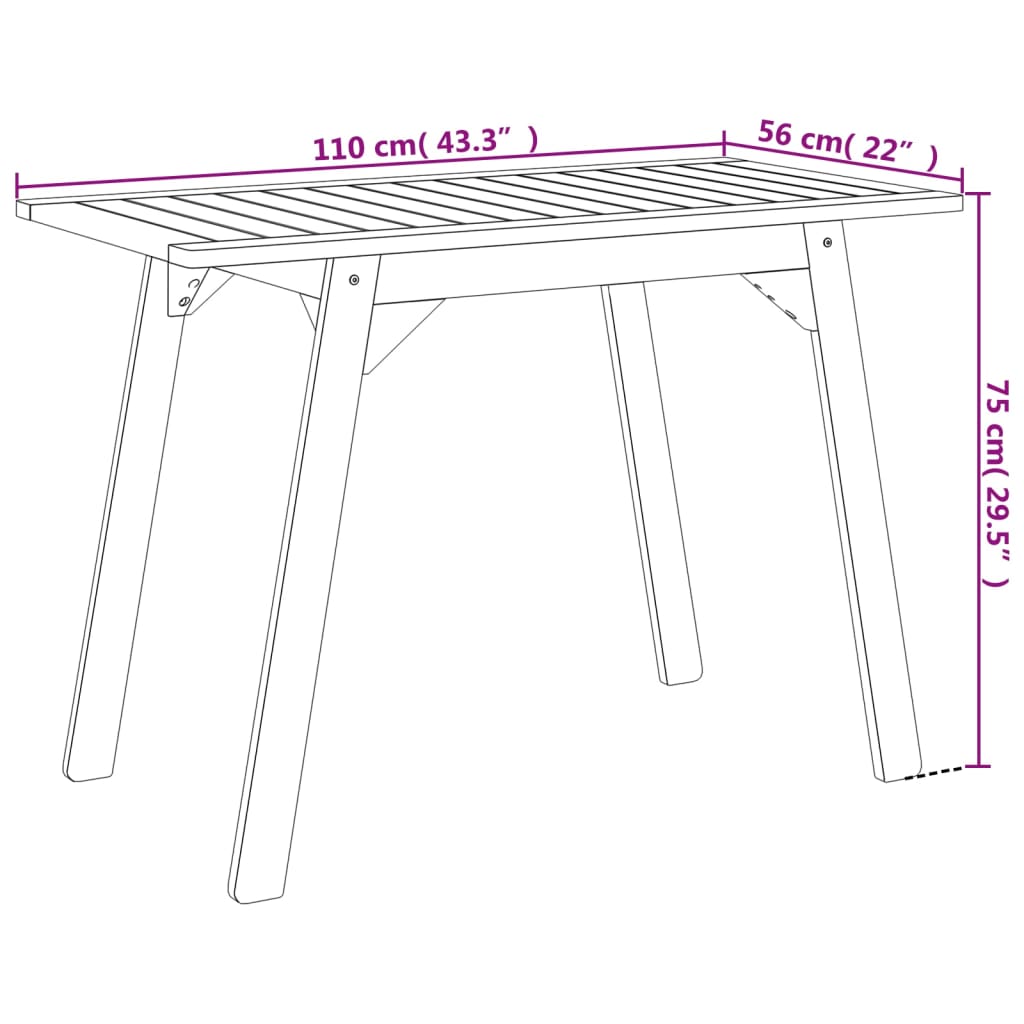 vidaXL Table de salle à manger de jardin 110x56x75 cm Bois d'acacia massif