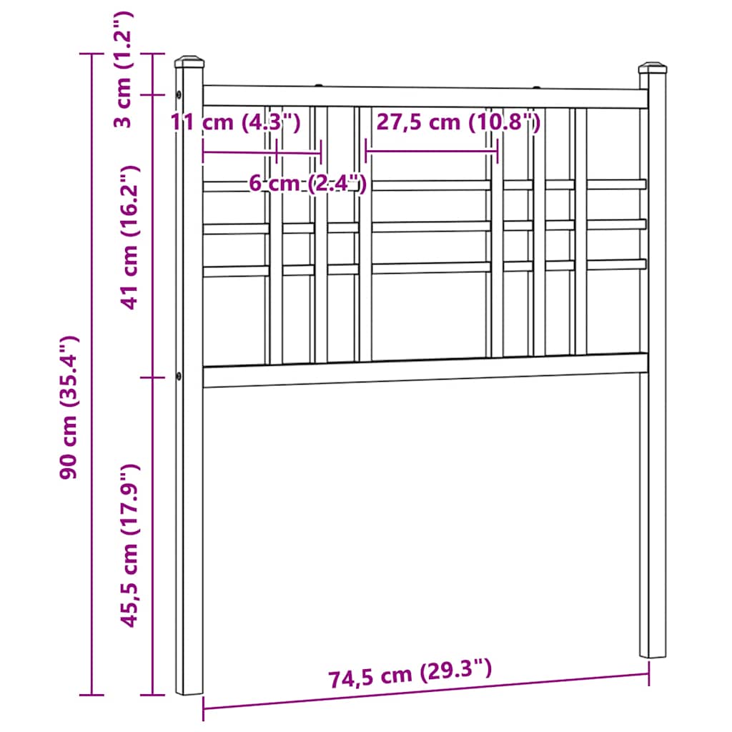 vidaXL Ersatz-Kopfteil Metall Schwarz 75 cm