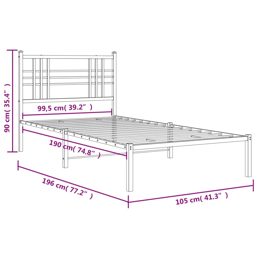 vidaXL Bettgestell mit Kopfteil Metall Weiß 100x190 cm