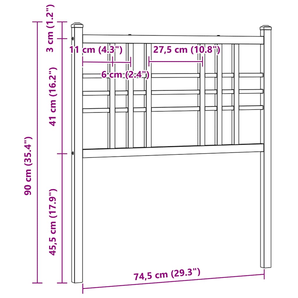 vidaXL Ersatz-Kopfteil Metall Weiß 75 cm