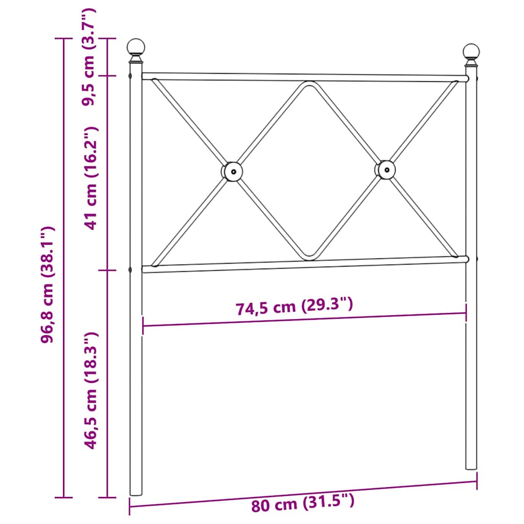 vidaXL Ersatz-Kopfteil Metall Schwarz 75 cm