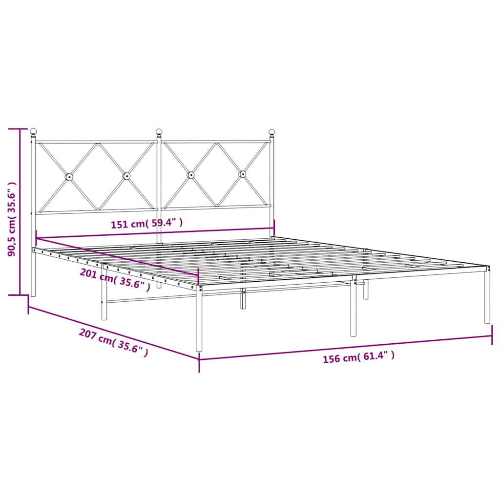 Bettgestell mit Kopfteil Metall Weiß 150x200 cm