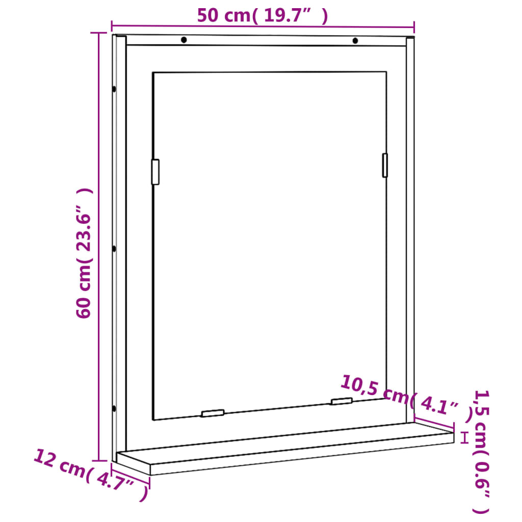 vidaXL Badspiegel mit Ablage Schwarz 50x12x60 cm Holzwerkstoff