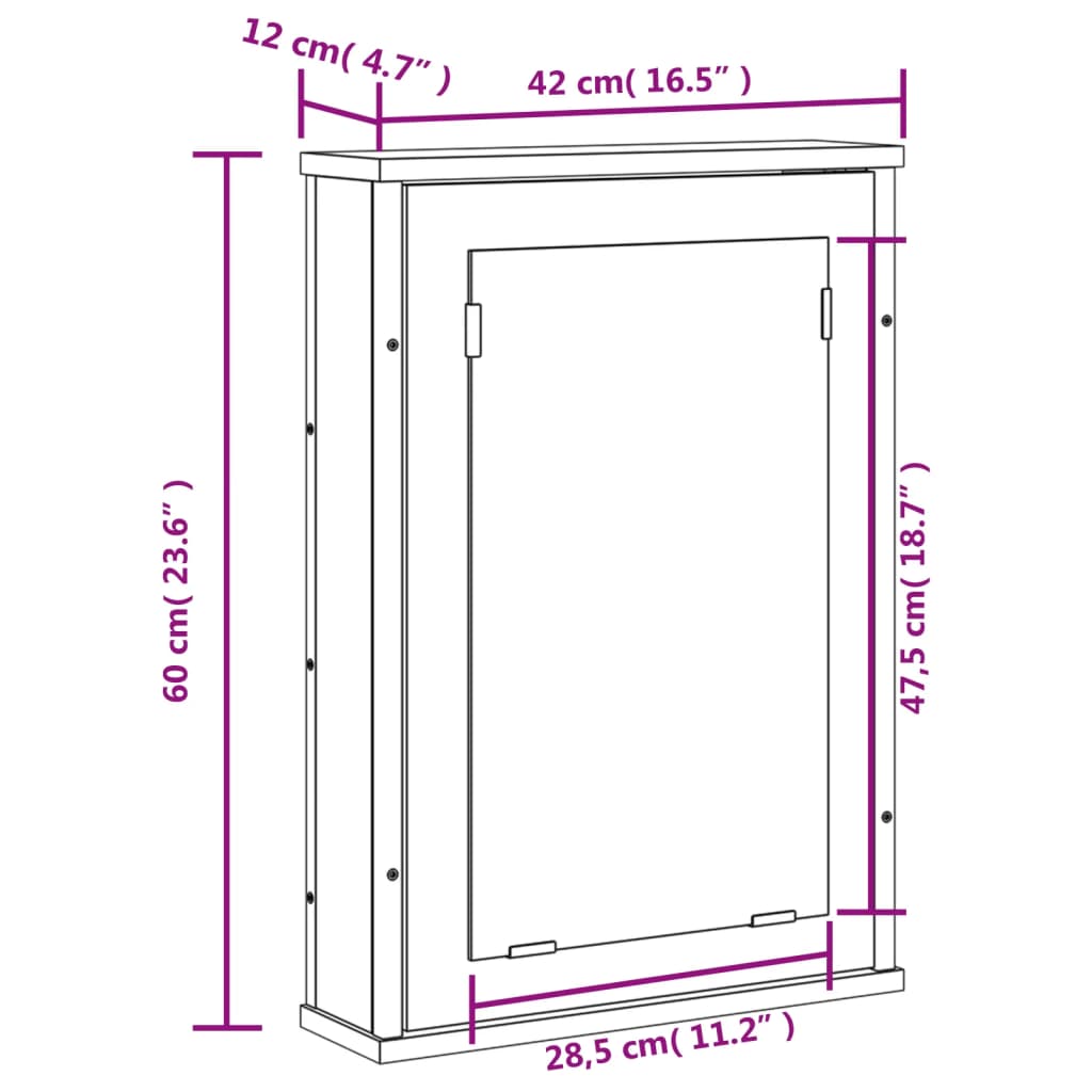 vidaXL Armoire de toilette murale Noir 42x12x60 cm Bois d'ingénierie