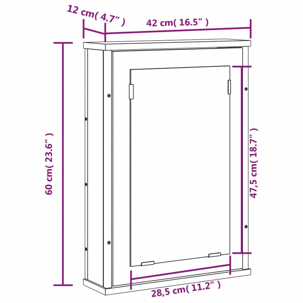 vidaXL Bad-Spiegelschrank Räuchereiche 42x12x60 cm Holzwerkstoff