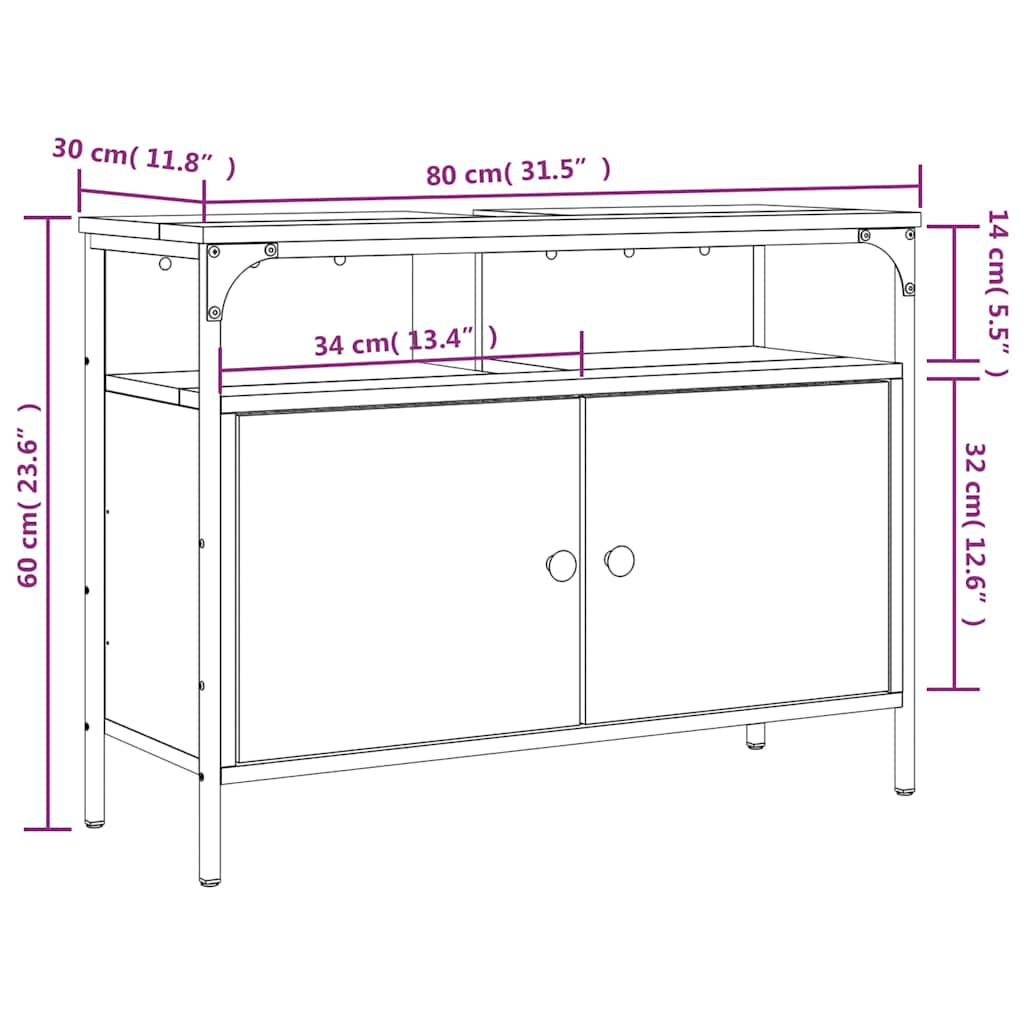 vidaXL Meuble sous-lavabo chêne marron 80x30x60 cm Bois d'ingénierie