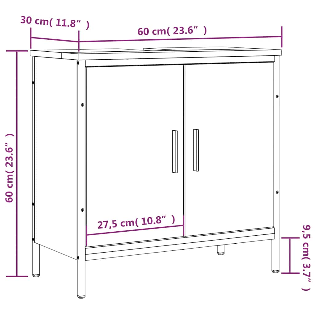 vidaXL Waschbeckenunterschrank Sonoma-Eiche 60x30x60 cm Holzwerkstoff