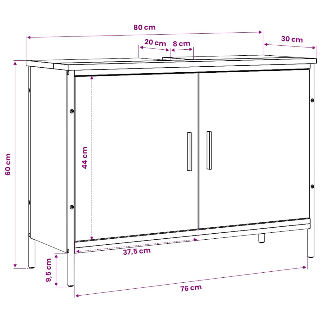 vidaXL Waschbeckenunterschrank Schwarz 80x30x60 cm Holzwerkstoff