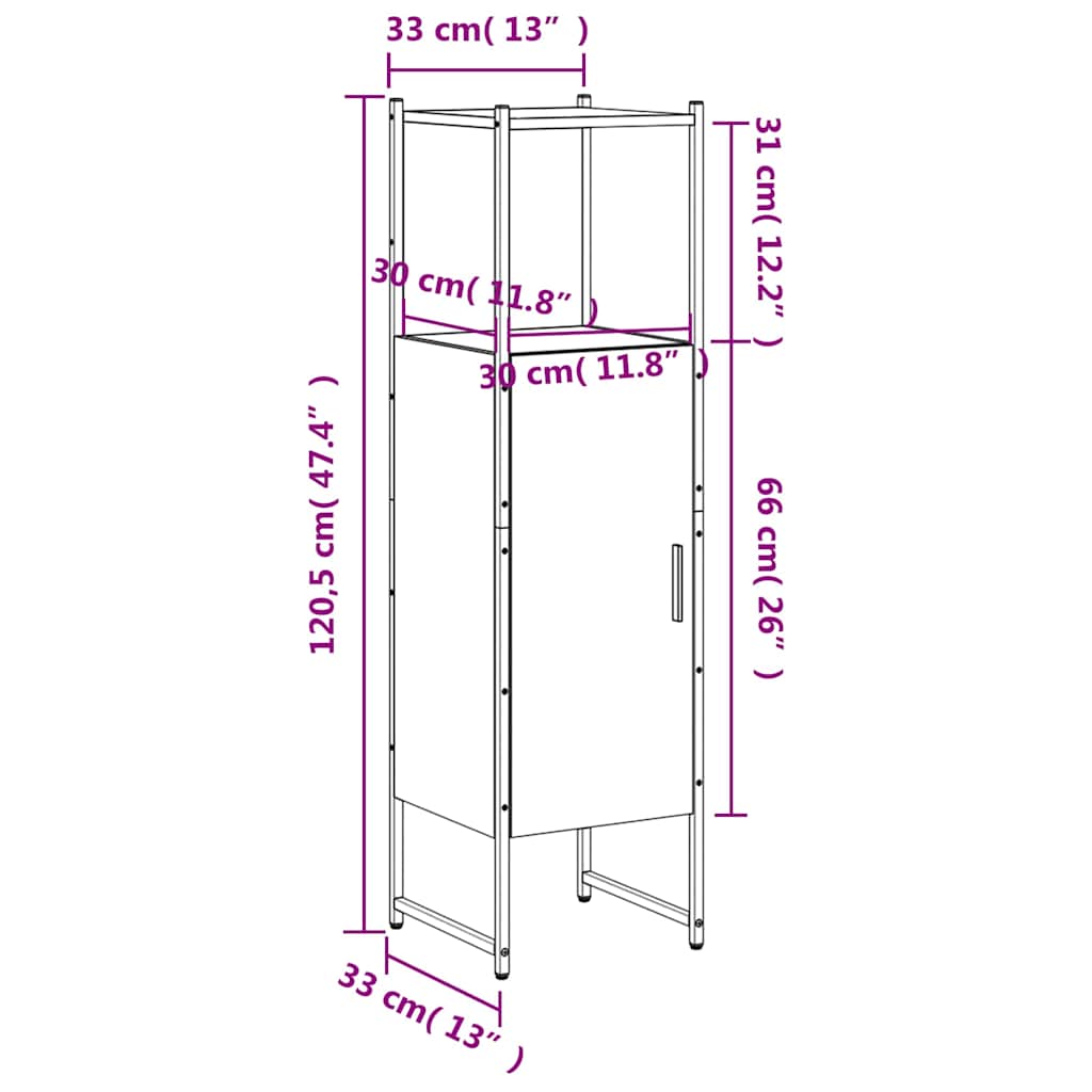 vidaXL Badschrank Räuchereiche 33x33x120,5 cm Holzwerkstoff
