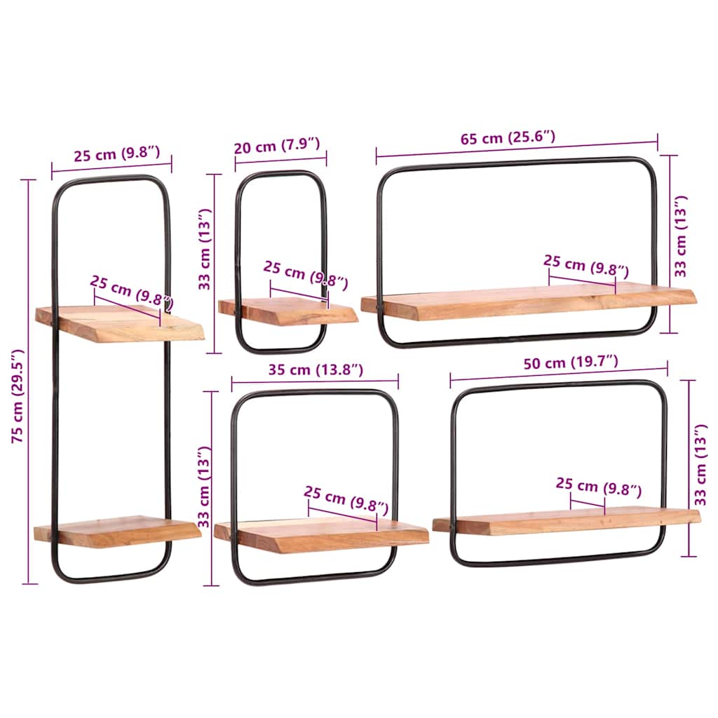 vidaXL Étagères murales 5 pcs Bois d'acacia massif