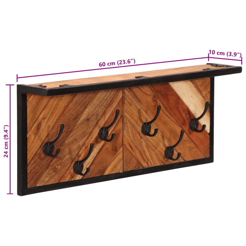 vidaXL Wandgarderobe mit 6 Haken Massivholz Akazie
