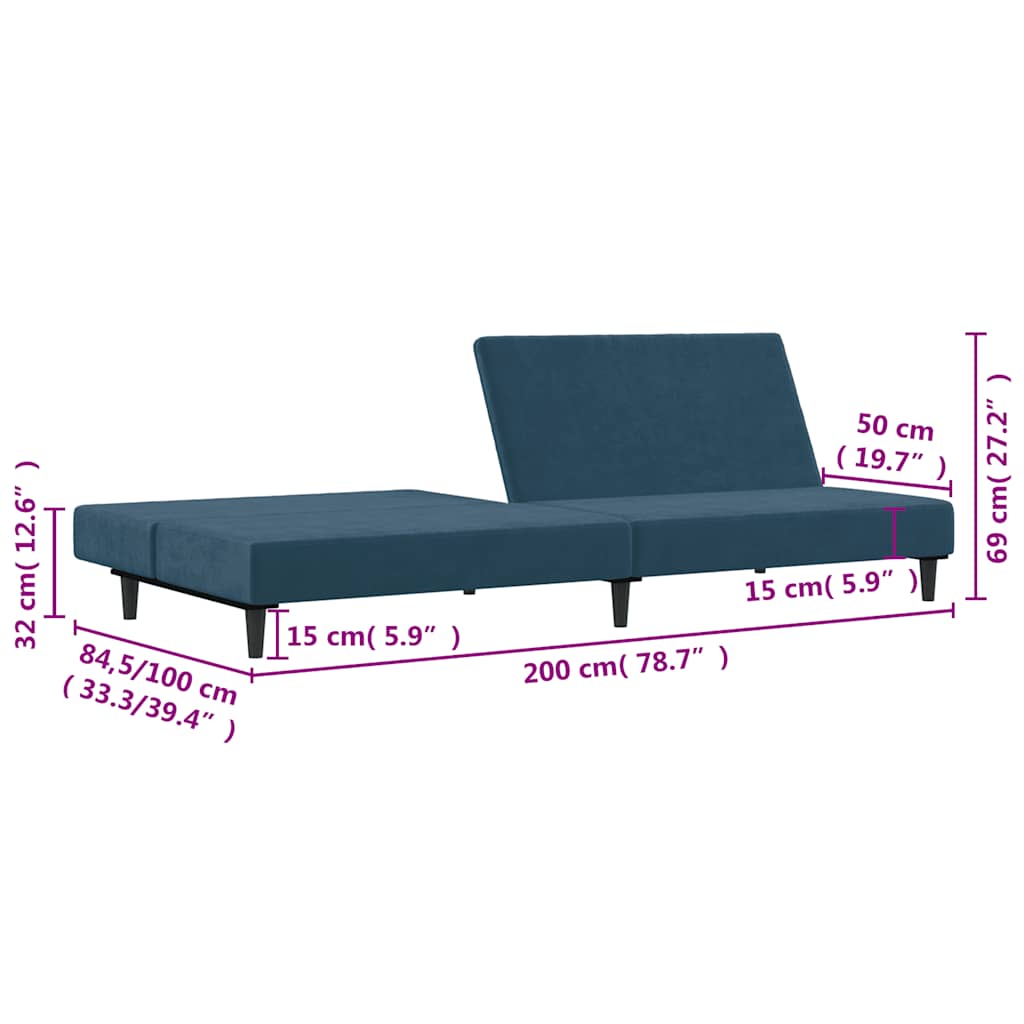 vidaXL Schlafsofa 2-Sitzer Blau Samt
