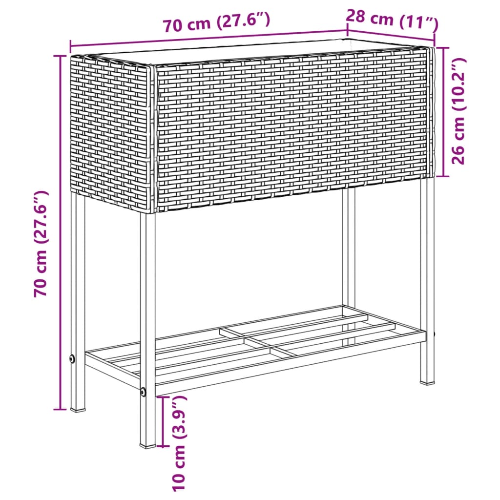 vidaXL Pflanzkübel mit Ablage Braun Poly Rattan