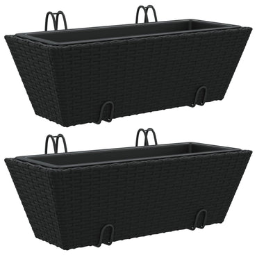 vidaXL Jardinière avec crochets 2 pcs Noir Résine tressée