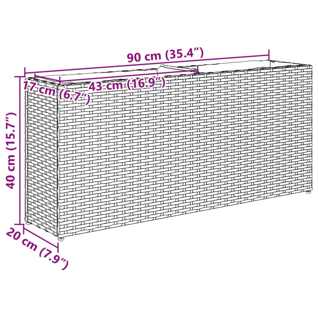 vidaXL Hochbeet mit 2 Fächern Braun 90x20x40 cm Poly Rattan