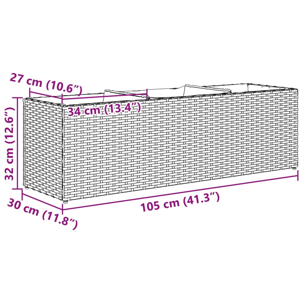 vidaXL Hochbeet mit 3 Fächern Grau 105x30x32 cm Poly Rattan