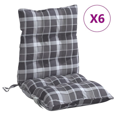 vidaXL Coussins pour chaises à dossier bas 6 pcs Gris motif à carreaux tissu Oxford