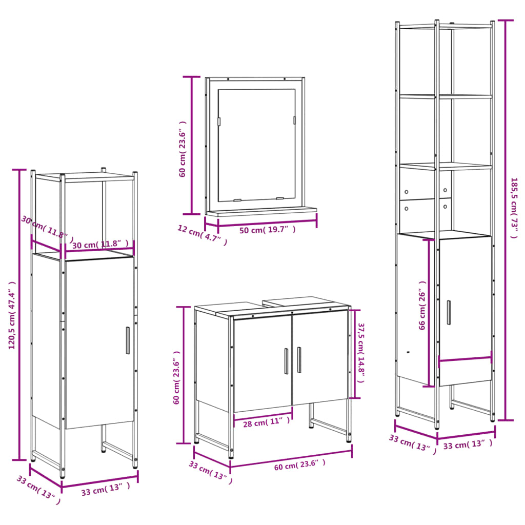 vidaXL Ensemble de meubles de salle de bain 4 pcs Chêne fumé en bois d'ingénierie