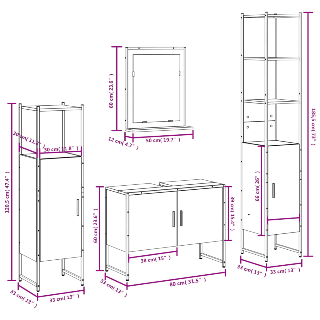 vidaXL Ensemble de meubles de salle de bain 4 pcs Chêne fumé en bois d'ingénierie