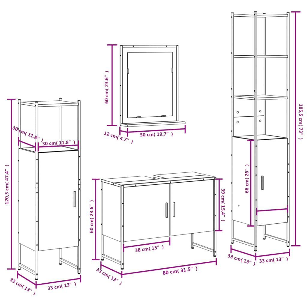 vidaXL Ensemble de meubles de salle de bain 4 pcs Gris Sonoma Aggloméré