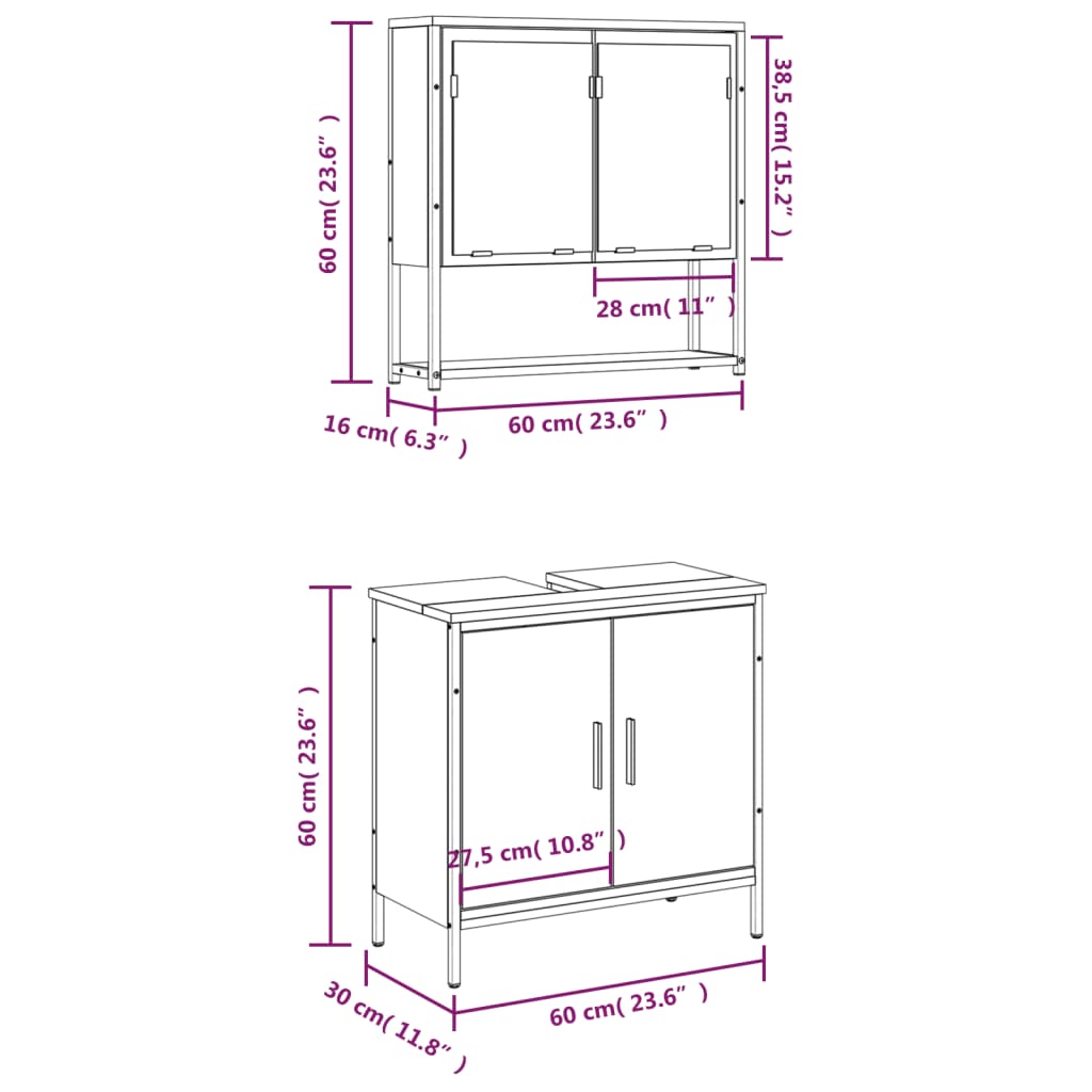 vidaXL Ensemble de meubles de salle de bain 2 pièces Noir Bois d'ingénierie