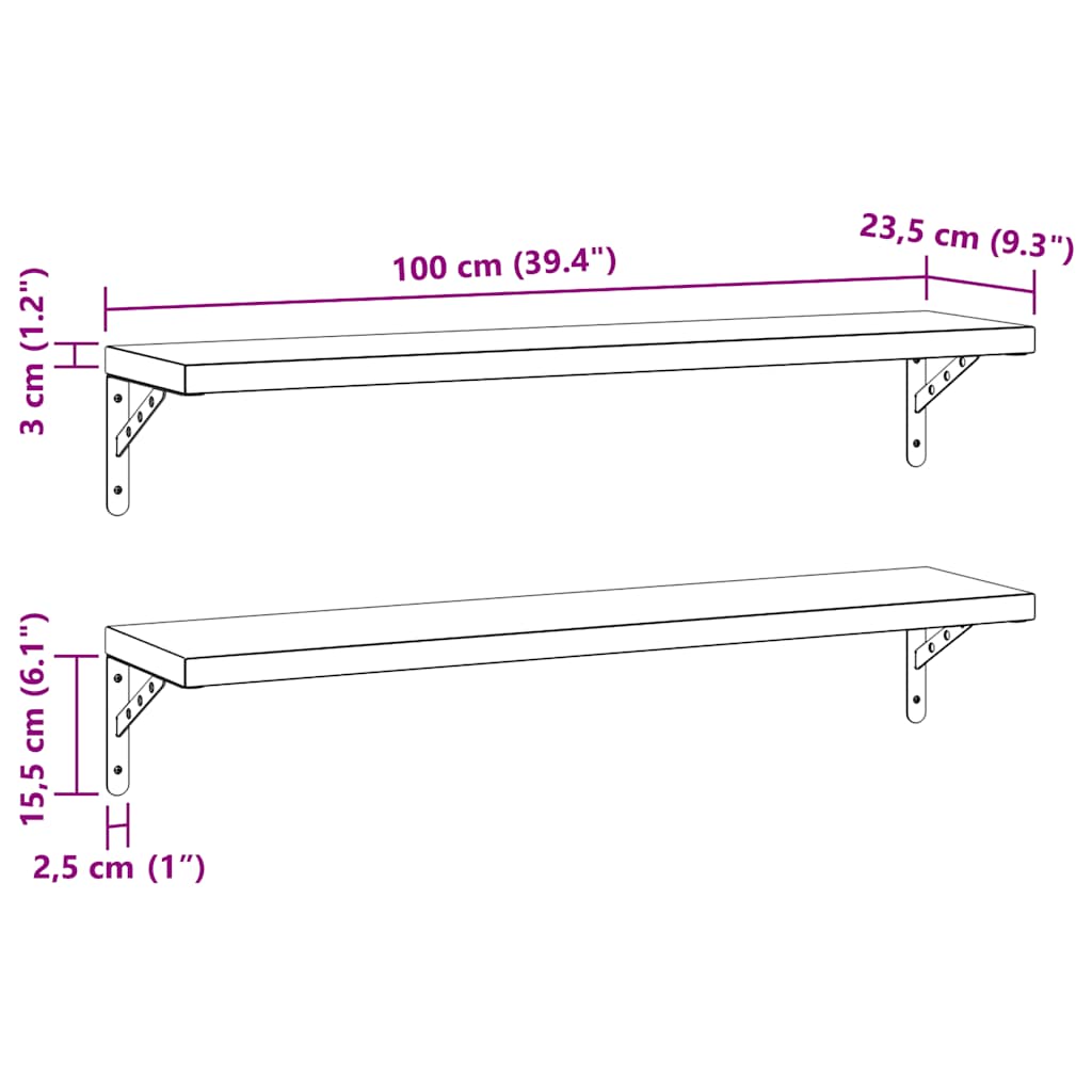 vidaXL Étagères murales 2 pcs 100x23,5 cm Argent Acier inoxydable