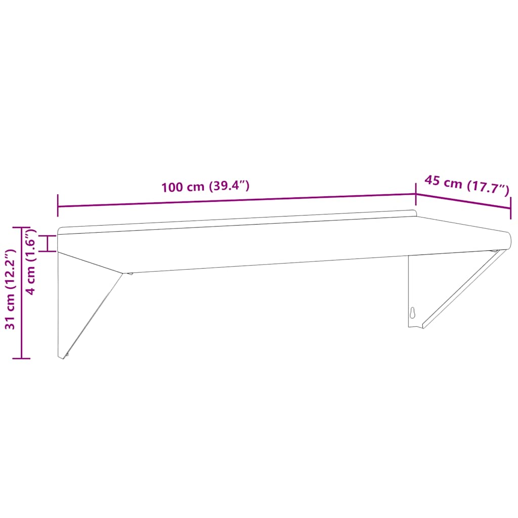 vidaXL Wandregal 100x45x31 cm Silbern Edelstahl