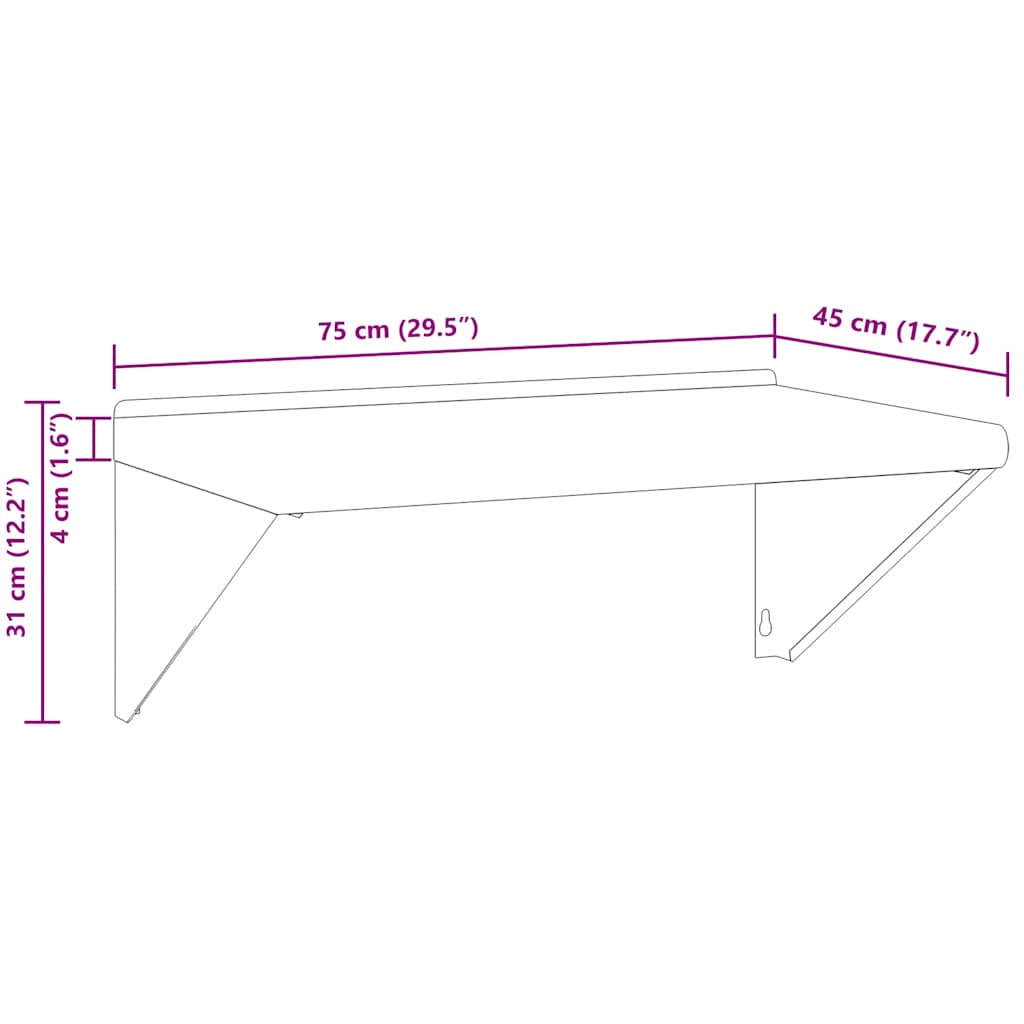 vidaXL Étagère murale 75x45x31 cm Argenté Acier inoxydable