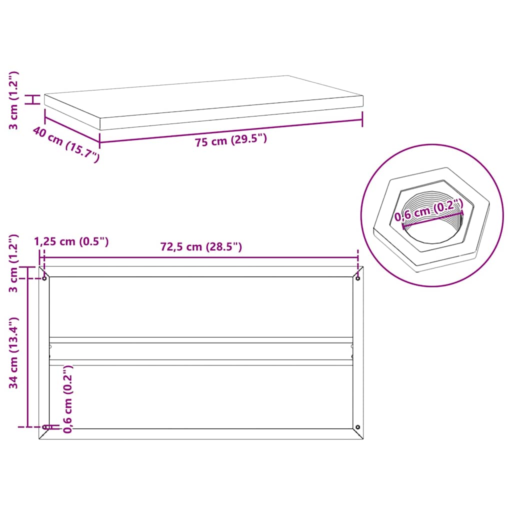 vidaXL Wandregale 2 Stk. 75x40x3 cm Silbern Edelstahl