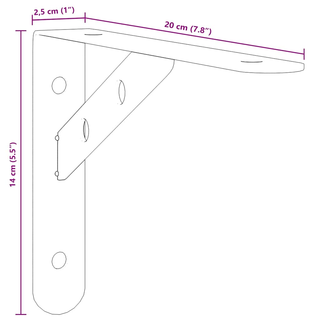 vidaXL Supports d'étagère 4 pcs 20x2,5x14 cm Argent Acier inoxydable