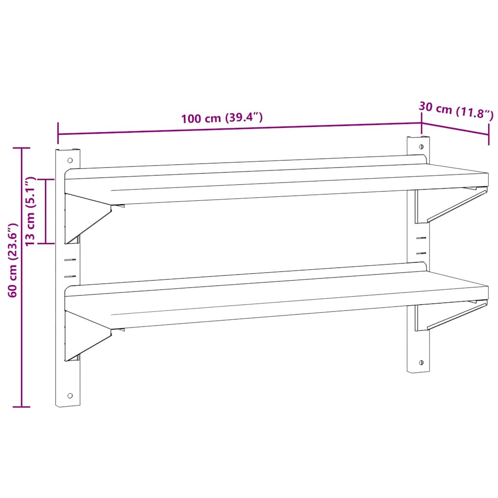 vidaXL Étagère murale à 2 niveaux 100x30x60 cm Acier inoxydable argenté