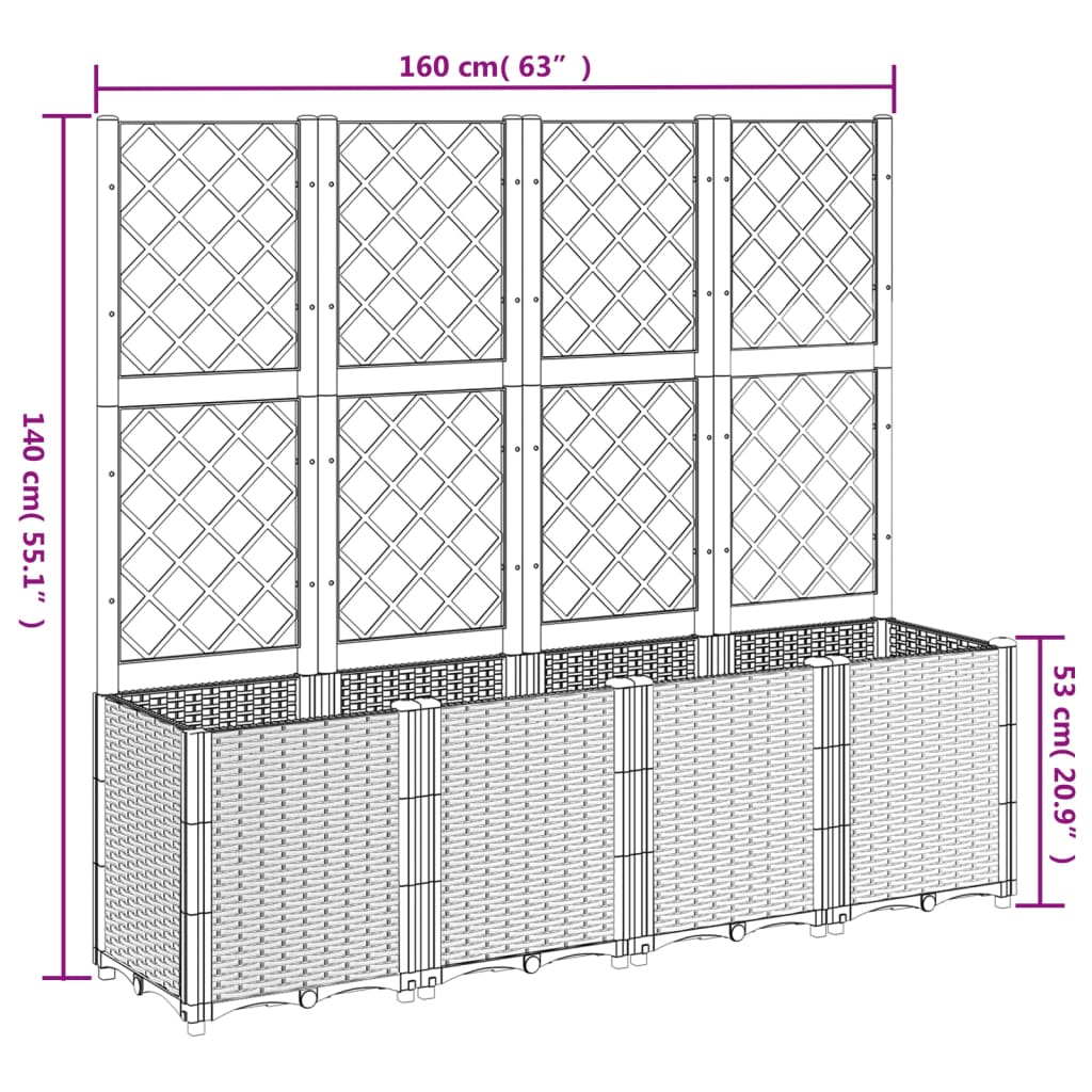 vidaXL Pflanzkübel mit Rankgitter Braun 160x40x140 cm PP