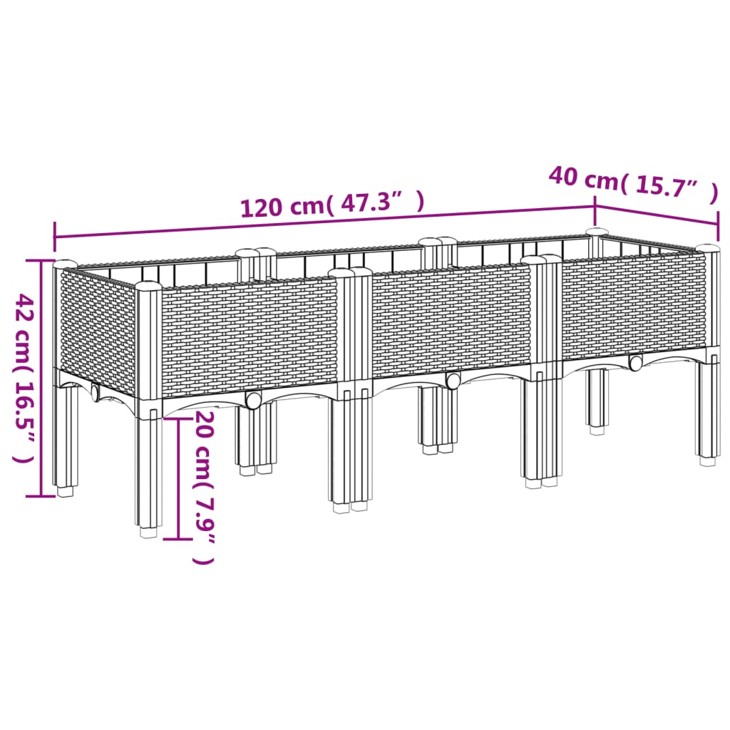 vidaXL Pflanzkasten mit Beinen Schwarz 120x40x42 cm PP