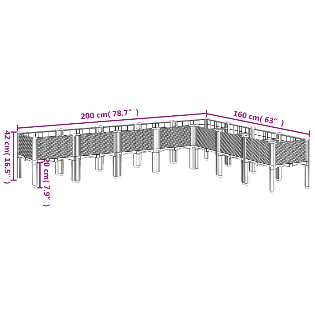 vidaXL Pflanzkasten mit Beinen Braun 200x160x42 cm PP
