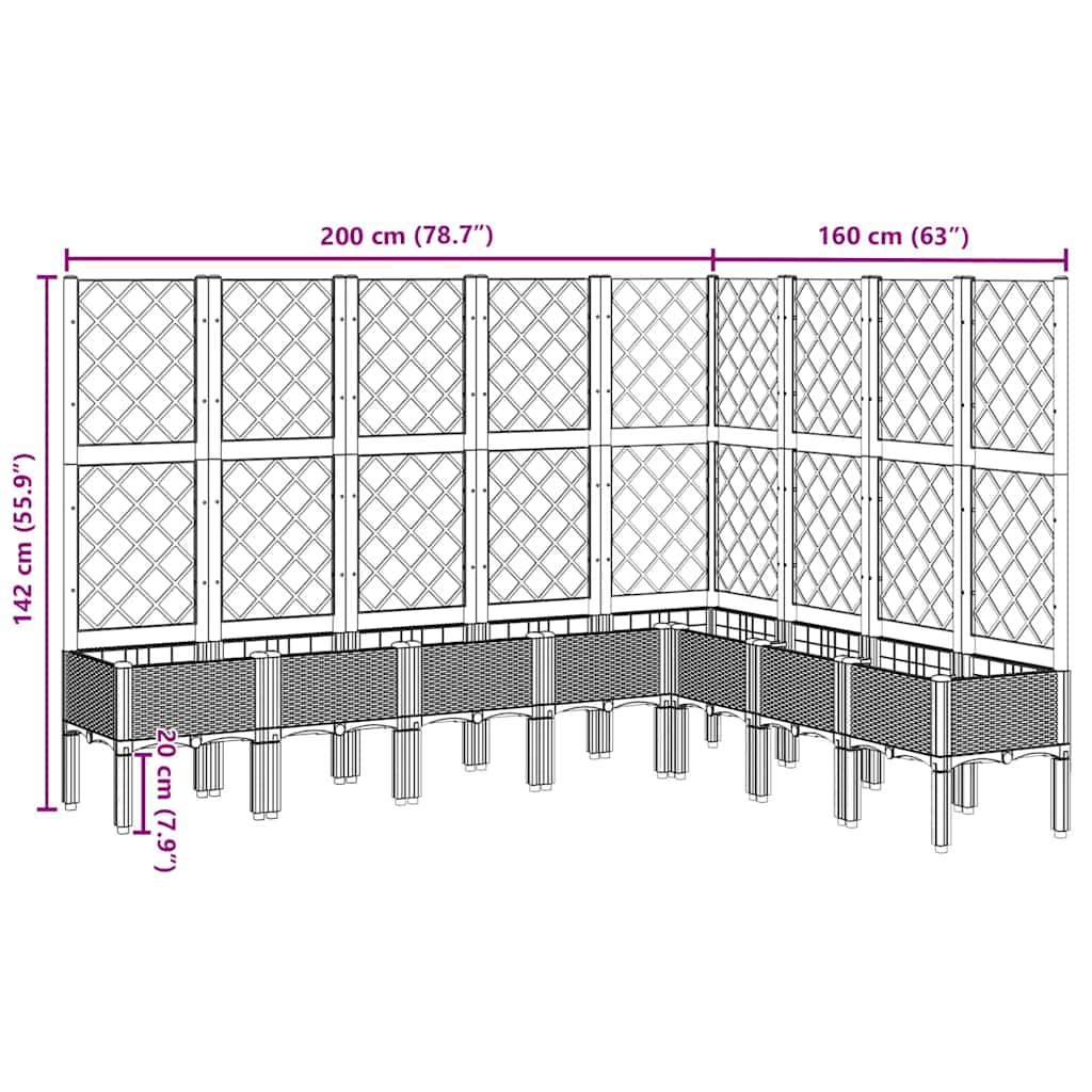 vidaXL Pflanzkübel mit Rankgitter Schwarz 200x160x142 cm PP