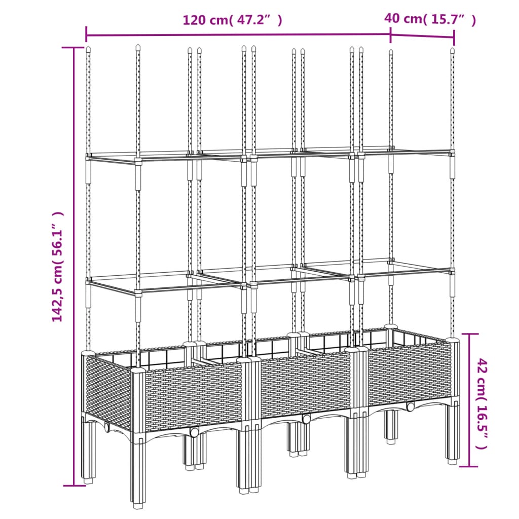 vidaXL Pflanzkübel mit Rankgitter Braun 120x40x142,5 cm PP