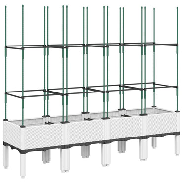 vidaXL Pflanzkübel mit Rankgitter Weiß 160x40x142,5 cm PP