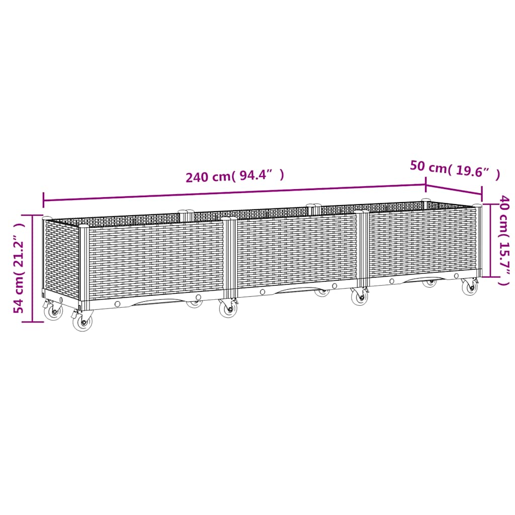 vidaXL Pflanzkasten mit Rollen Blaugrau 240x50x54 cm PP