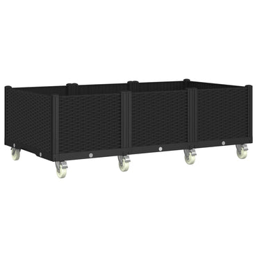 vidaXL Pflanzkasten mit Rollen Schwarz 150x80x54 cm PP