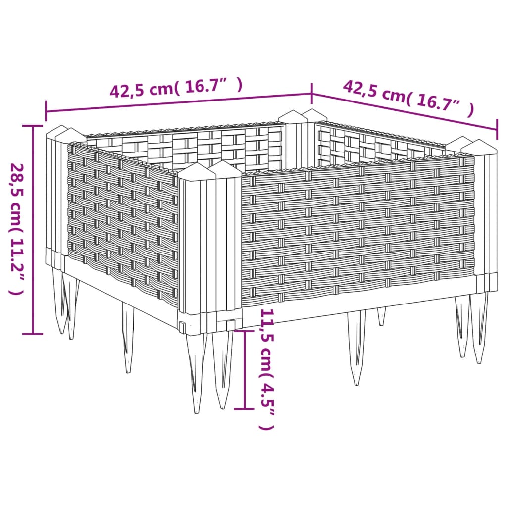 vidaXL Pflanzkasten mit Erdspießen Weiß 42,5x42,5x28,5 cm PP