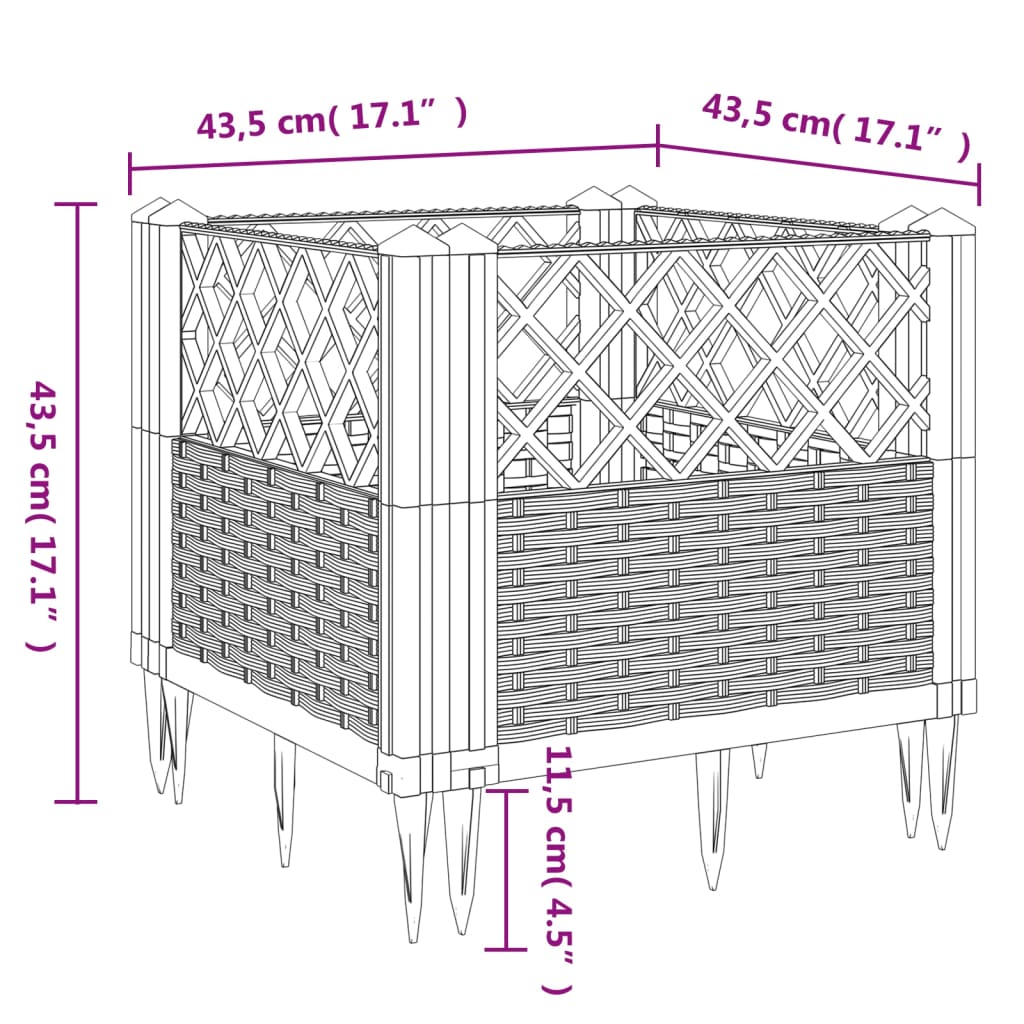 vidaXL Pflanzkasten mit Erdspießen Hellgrau 43,5x43,5x43,5 cm PP