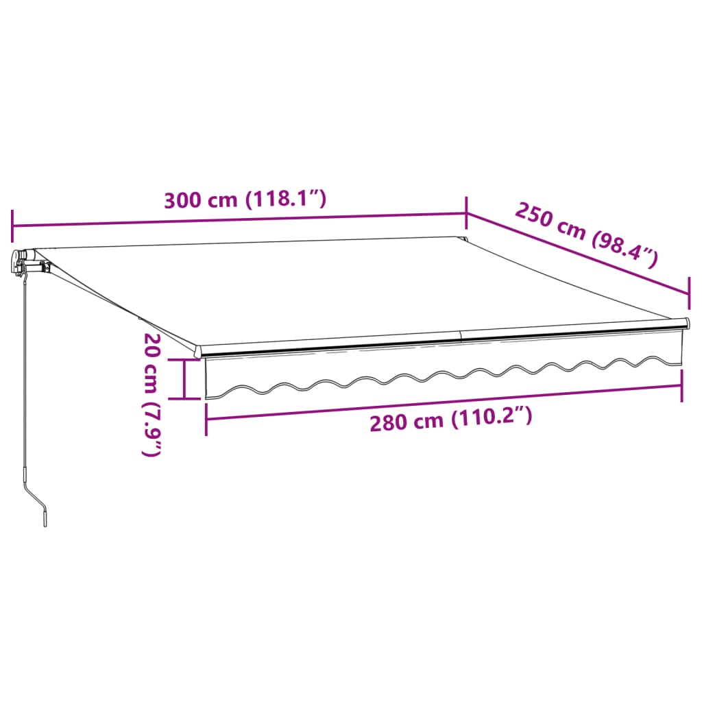 vidaXL Auvent manuel avec LED Rouge bordeaux 300x250 cm
