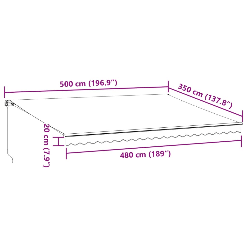 vidaXL Markise Manuell mit LEDs Anthrazit & Weiß 500x350 cm
