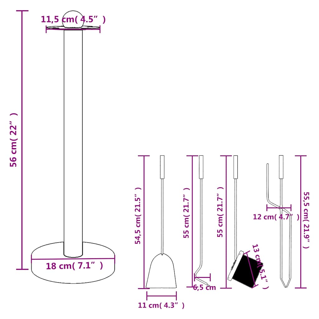 vidaXL 5-teiliges Kaminbesteck-Set 18x56 cm Stahl