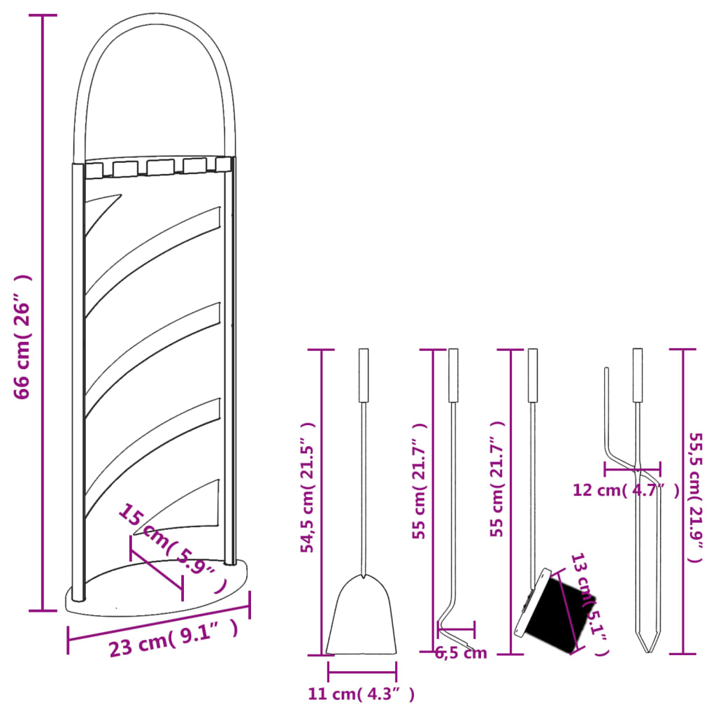 vidaXL 5-teiliges Kaminbesteck-Set 23 x 15 x 66 cm Stahl