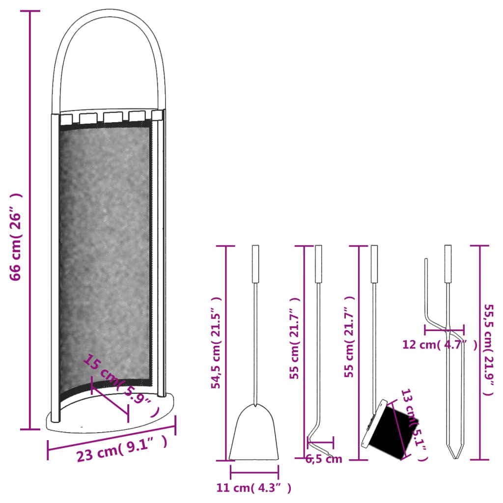 vidaXL Kit d'ustensiles de cheminée 5 pcs 23 x 15 x 66 cm Acier